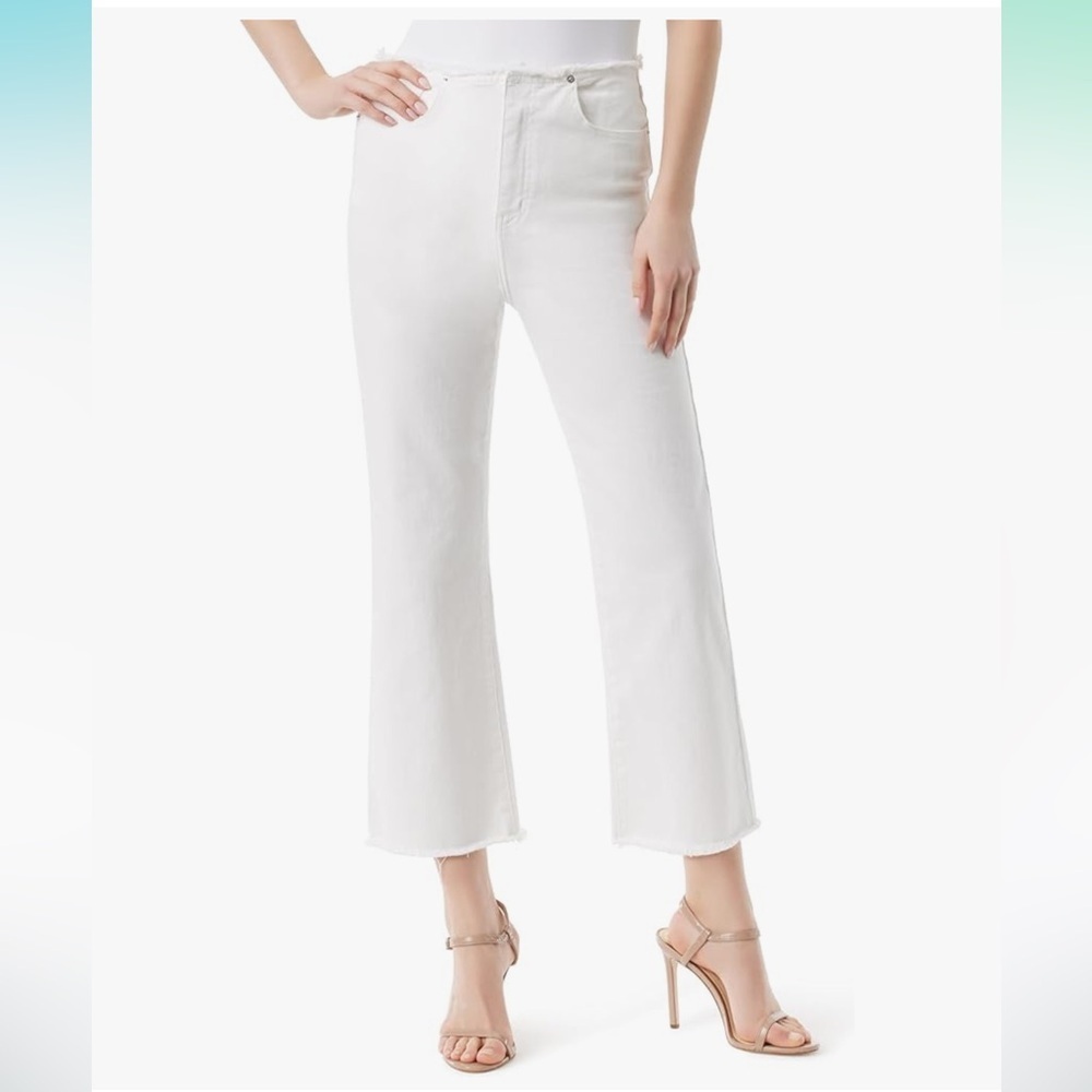 Jessica Simpson Women's High Rise Flare Crop white jeans